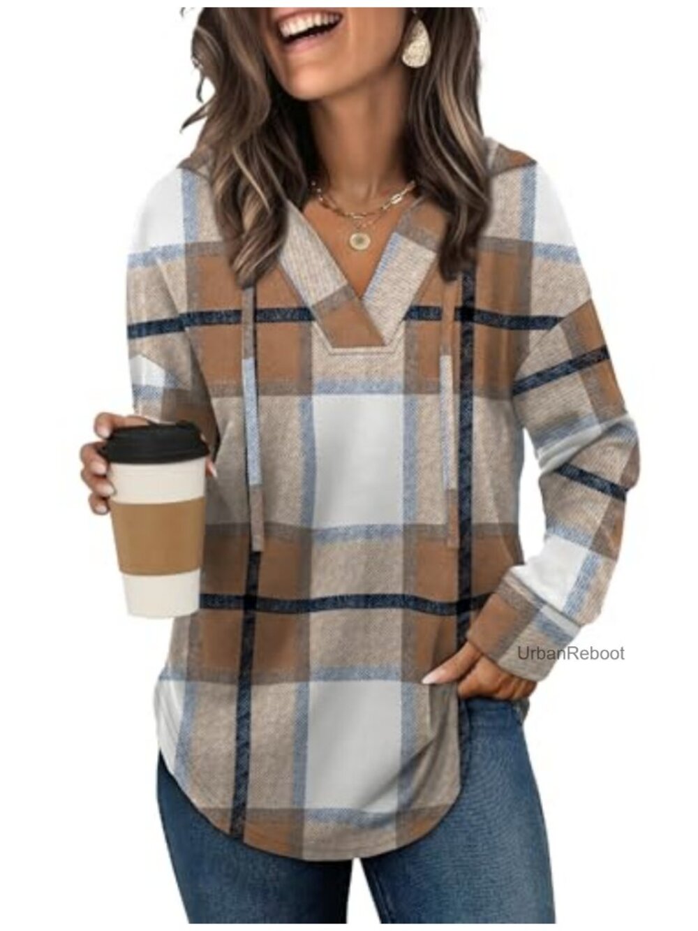 V-Neck Oversized Hoodie Women Trendy Fall Fashion Plus Size Long Sleeve Pullover